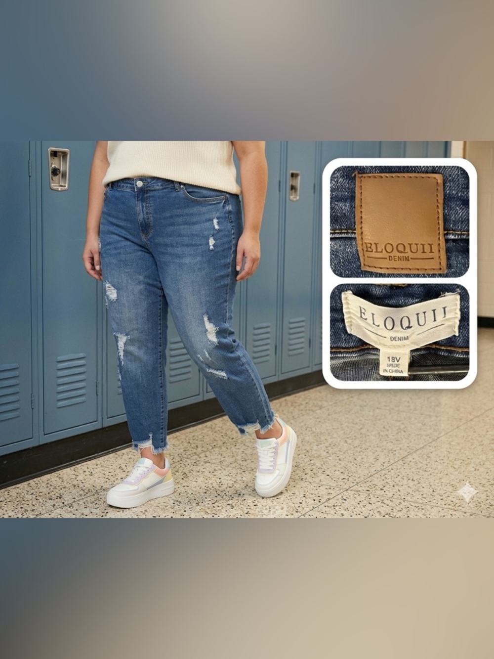 Eloquii 18V Stretch Denim Boyfriend Jeans Distressed Actual W38 L26 Rise12